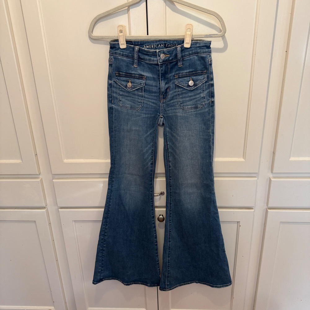 American Eagle Festival Flare Jeans Womens 2 Regular Next Level Stretch Blue 70s